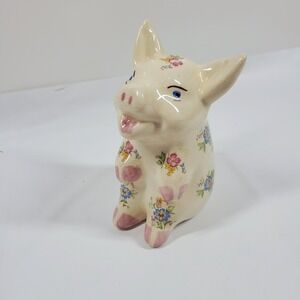 Vintage 1943 CHIC Pottery Floral Sitting Pig Piggy Bank with Cherry Blossoms